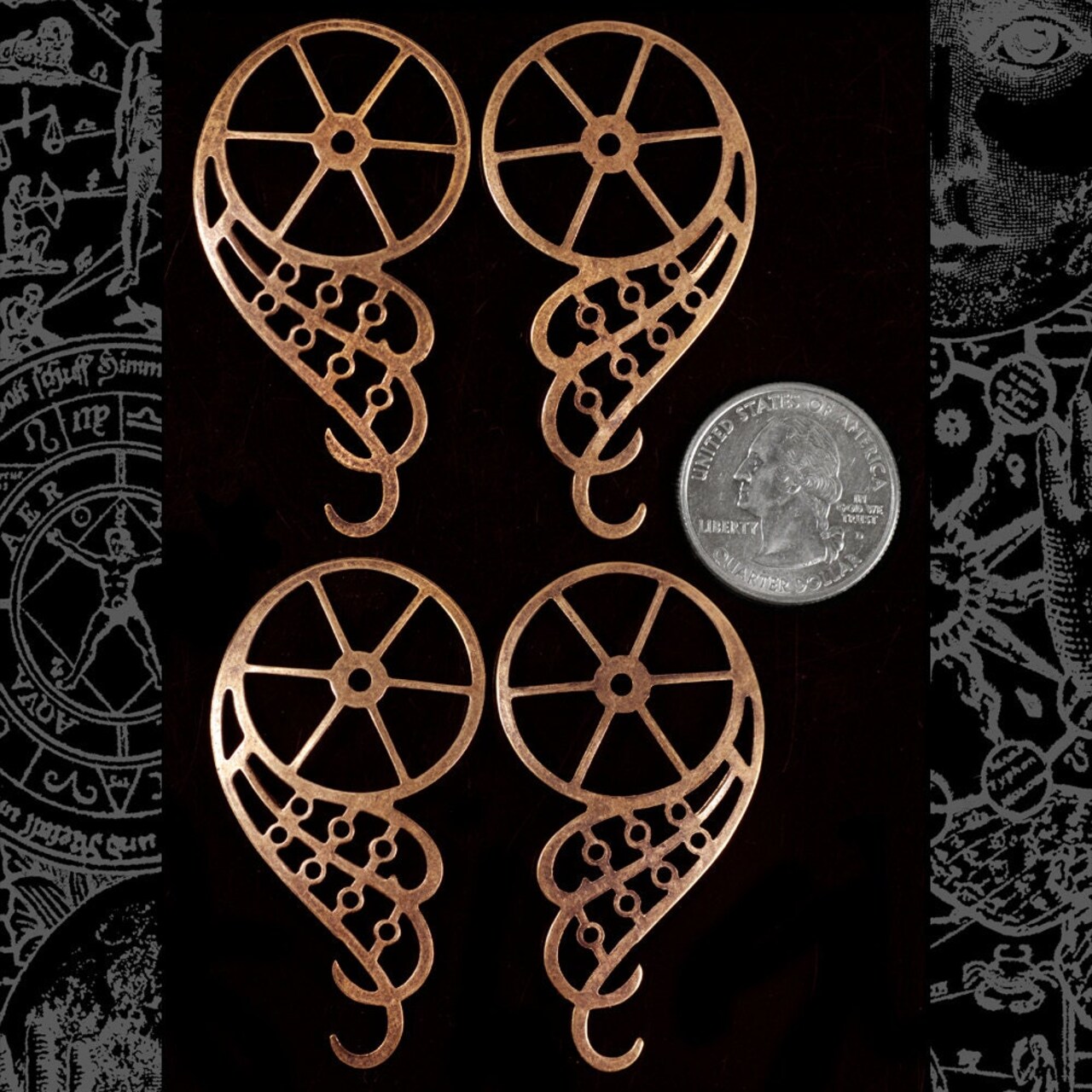 Antiqued Copper Plated Brass Steampunk Angel Wing Charms - Two Sets of Wings - C-P67